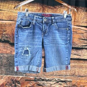 Arizona Jean Company Mid-Wash Rolled Cuff Denim Bermuda Shorts